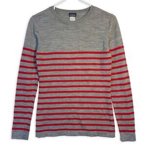 Patagonia Women’s 100% Merino Wool Striped Sweater Gray Red Size M